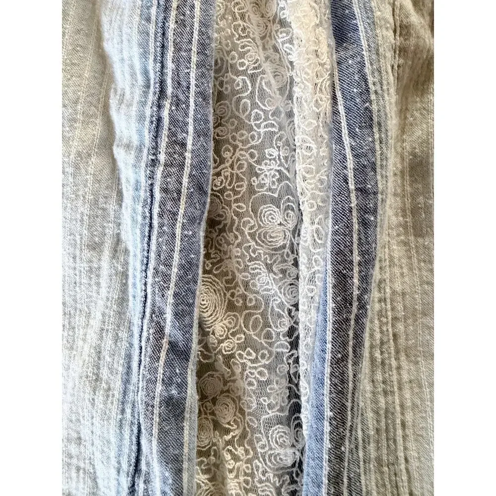 Anthropologie Isabella Sinclair Blue Striped Lace Inset Shirt Medium - Picture 10 of 10